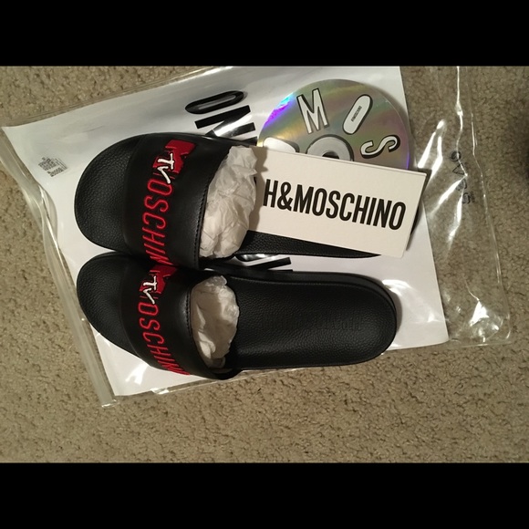 H&M x Moschino Slides with Logo Men’s Black 11.5us - Picture 4 of 6